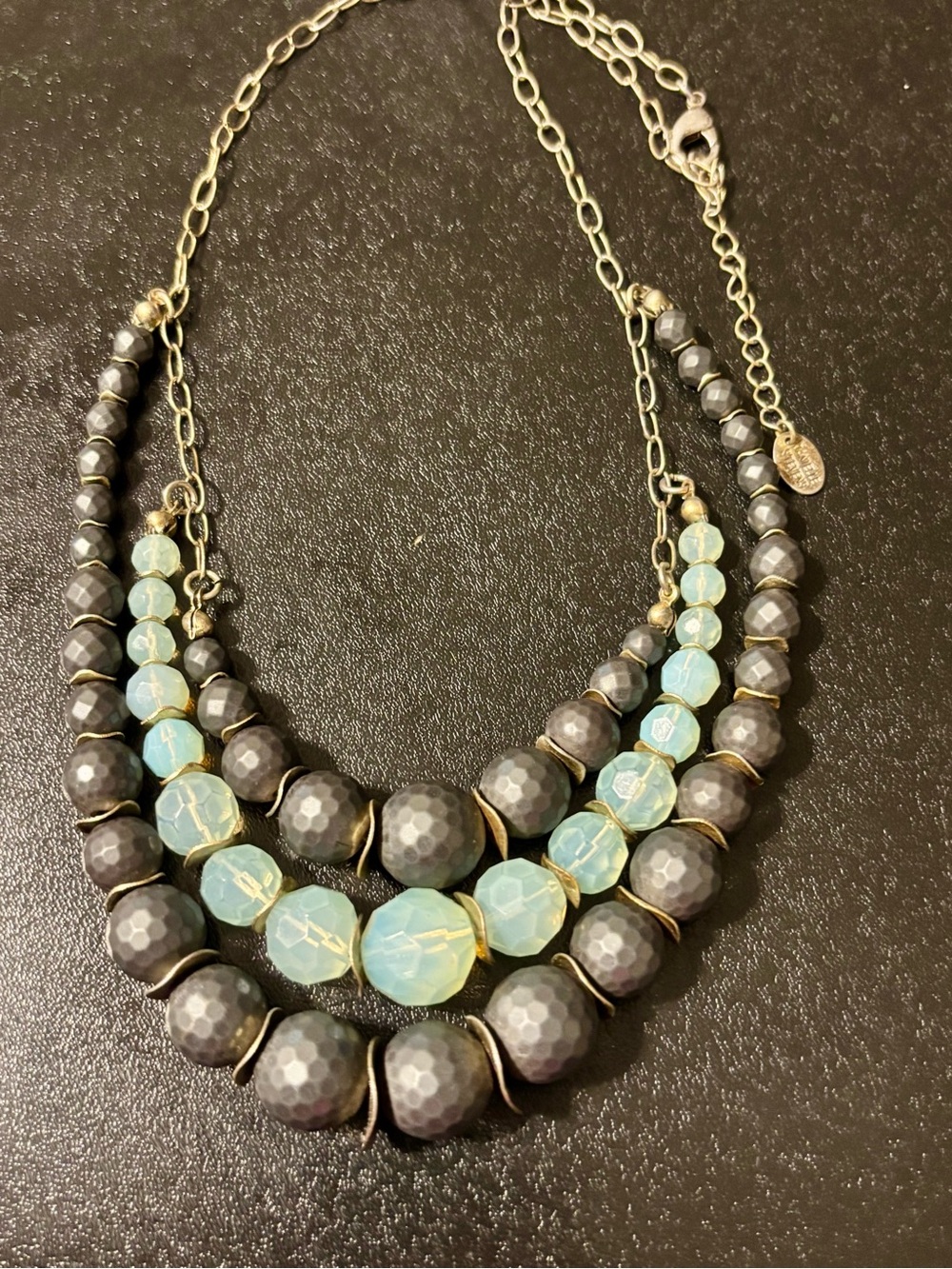 Triple Strand Statement‎ Necklace Faceted Gray & Clear Bluish Beads by D Stevens